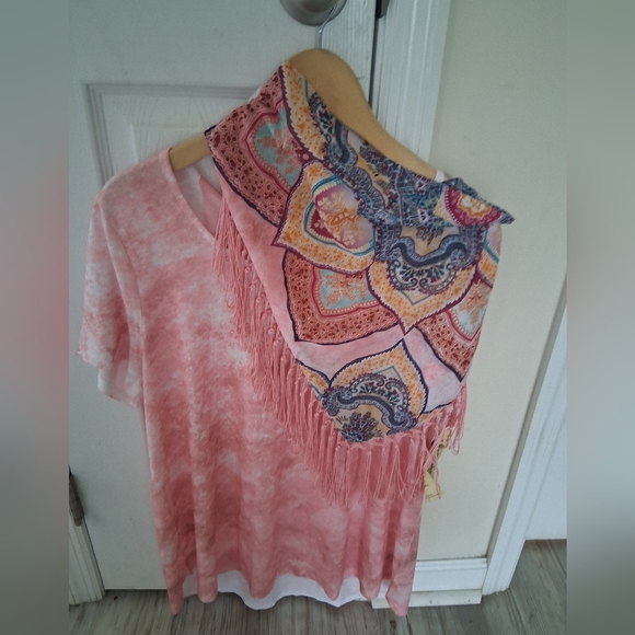 One World size Xlg women's top pink With Scarf Nwt - Picture 1 of 9